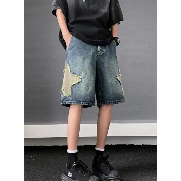 Japanese Brand Streetwear Star Shorts Size Medium Grunge Skater Y2K Baggy Denim - Picture 2 of 7